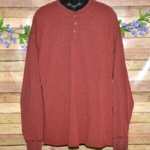 Hanes Beefy Long Sleeve T-Shirt Men's Maroon Henley Shirt Size 3XL 1/4 Button